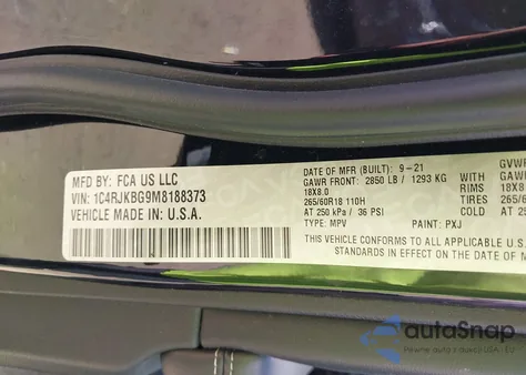 2021 Jeep Grand Cherokee L Limited 4X4 from USA, damaged, VIN 1C4RJKBG9M8188373